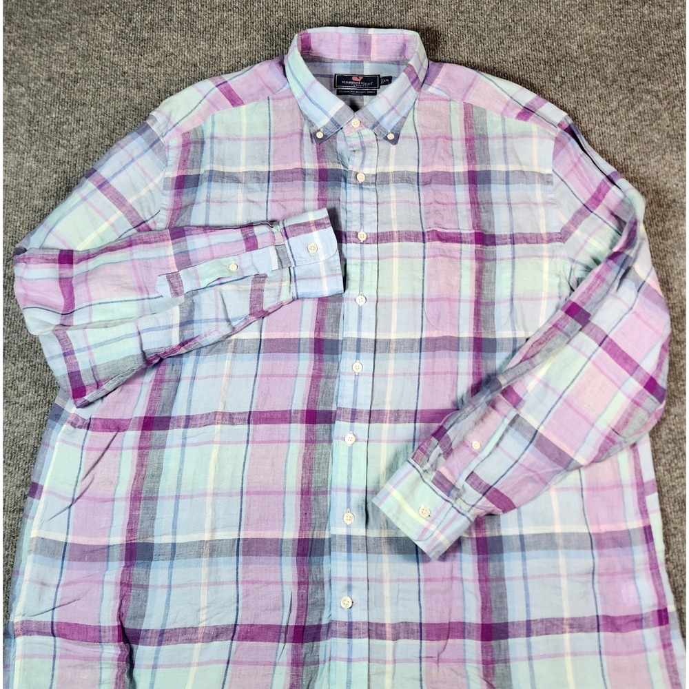 Vineyard Vines Classic Fit Murray Button Down Shirt Men's 2XL Blue Green Plaid